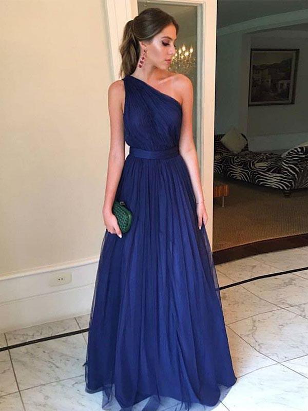 Cheap Navy Blue One Shoulder Long ...